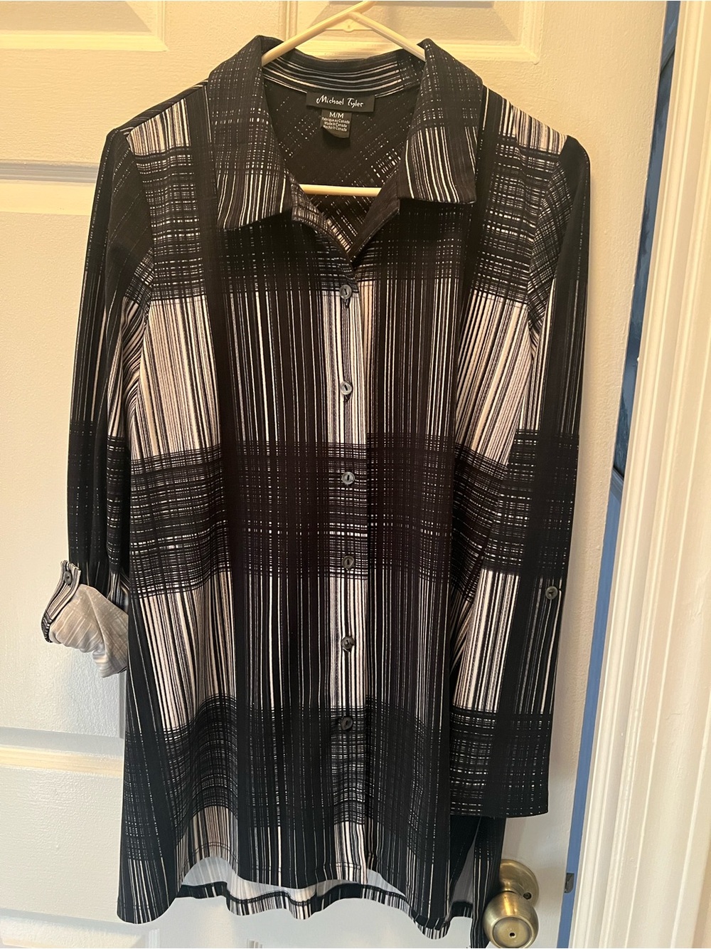 Michael Tyler Black & White Striped Button-Front Blouse